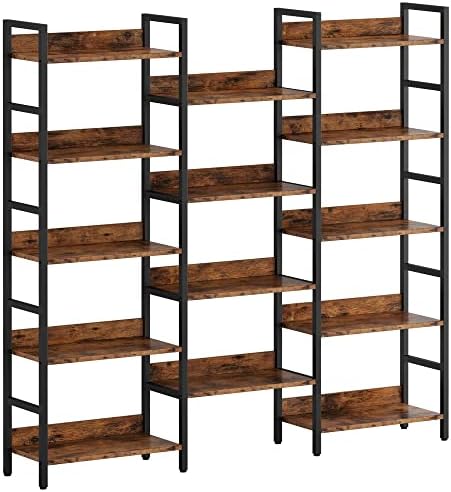IRONCK Triple Wide 5-Tier Bookshelf with Metal Frame, Vintage Brown by IRONCK