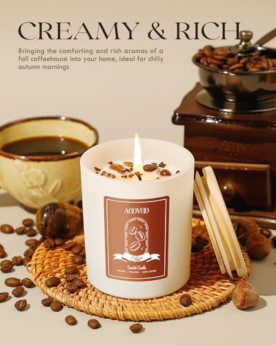 AOOVOO Macchiato Coffee Scented Candles for Women - Aromatherapy Candle with Crystals Inside, 10oz, 60H Burning Time, Soy Candles for Home Scented, Birthday Gifts Valentines Day Candle for Women Mom - Image 6