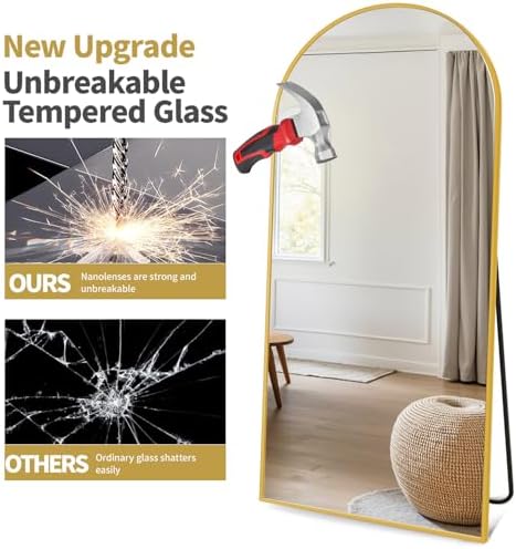 Prywot Arched Full Length Mirror Free Standing, 57"x20" Floor Mirror, Gold - Image 6