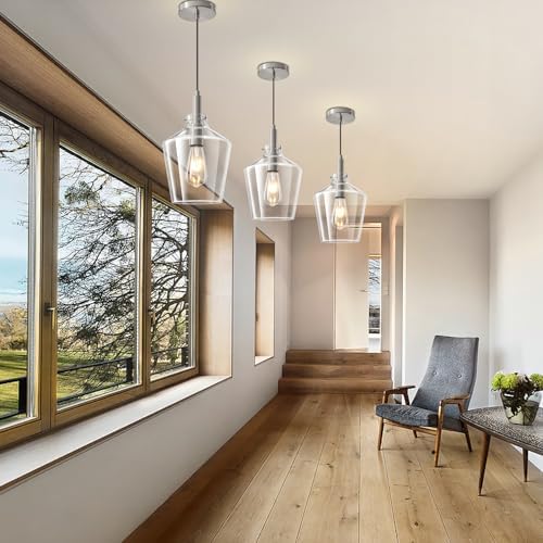 Glass Pendant Lighting for Kitchen Island Foyer 1 Pack Nickel Clear 8 Inch - Image 3
