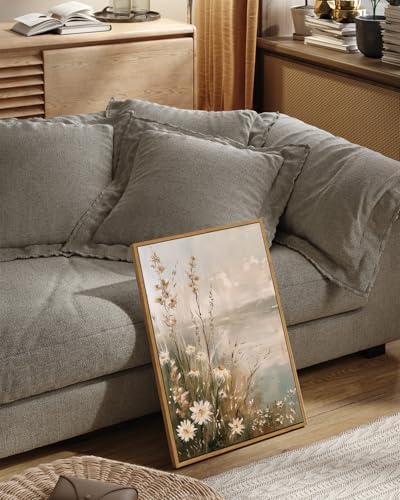 InSimSea Framed Canvas Wall Art Vintage Decor, Wildflowers Landscape Pictures Bathroom Wall Decor Aesthetic, Living Room Bedroom Flower Nature Home Decorations, 16x24inch - Image 2