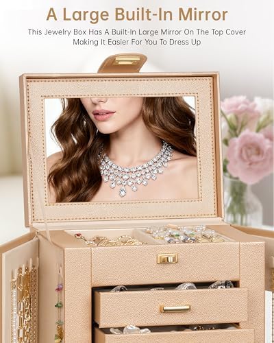 AKOZLIN 6-Tier Jewelry Box Organizer 5 Drawers Storage M-L Champagne - Image 4