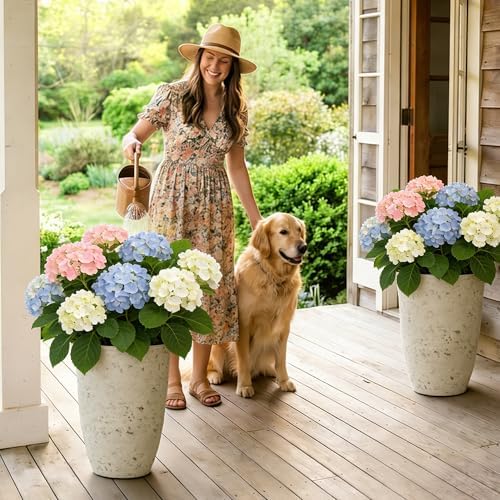 Autodaya 19.5" Resin Tall Planters for Outdoor Plants, Set of 2 Flower Pots - Image 2