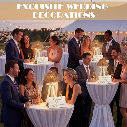 2 Pack Wedding Rattan Wicker Cordless Table Lamps with Bows - Image 3
