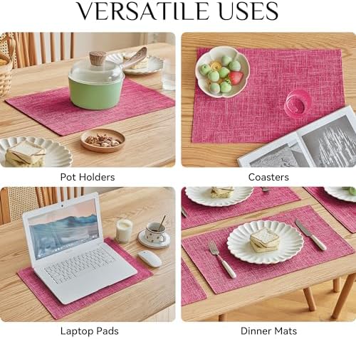 Softalker Faux Linen Cloth Placemats Set of 12-12 x 18 Inch, Pink - Image 5