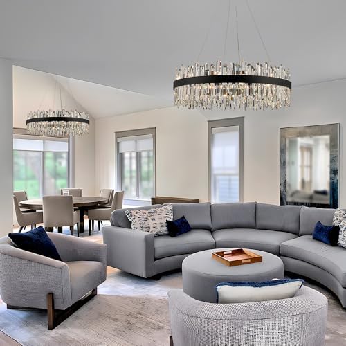 Black Modern Oval Crystal Chandelier, 24-Lights Luxury Chandeliers 2-Tiers K9 Crystal Chandelier Pendant, Light Fixture G9 Lights for Dining Living Room Entryway Kitchen Dia 30 inch - Image 7