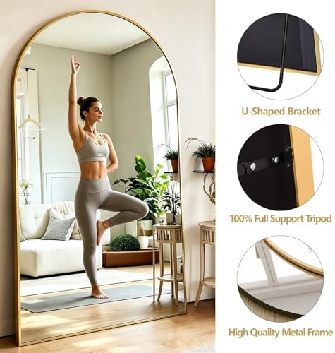 DMWOODFL 46"x90" Extra Large Arched Full Length Gold Mirror - Aluminum Alloy Frame, Standing/Leaning/Wall Mounted, Modern Home Decor for Bedroom, Living Room, Cloakroom - Image 2