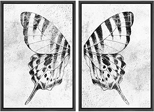 SIGNWIN Framed Canvas Print Wall Art Set Black & White Monarch Butterfly Wing Insect Nature Wilderness Illustrations Modern Art Rustic Relax/Calm for Living Room, Bedroom, Office - 16"" x24 x2 Black by SIGNWIN