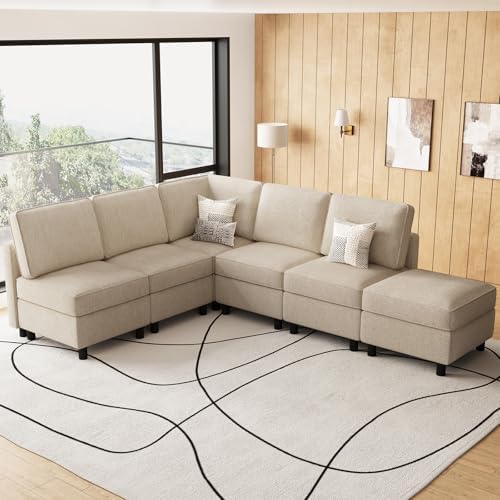 Belffin 107.1" 6 Seats L Shaped Couch Modular Sectional Sofa Seat Couch with Storage Comfy Washable Sectional Couches for Living Room Sofas with Chaise,Beige - Image 7