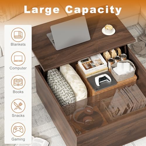 FABATO 31.5'' Lift Top Coffee Table Wood Center Table with Storage, Walnut - Image 4