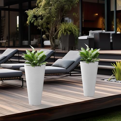 Kante Set of 2 White Plastic Round Planters 18" Tall Home & Outdoor - Image 5