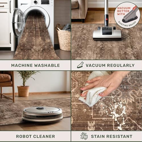 Hazo Haus Brown Rug for Living Room 10x12 - Large Vintage Western Eclectic Unique Neutral Taupe, Washable Low Pile Non-Slip Area Rug for Dining Under Table, Bedroom Under Bed, Home Office - Image 4
