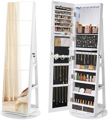 SONGMICS 6 LEDs Mirror Jewelry Cabinet Organizer, 360° Swivel, Lockable by SONGMICSbySONGMICSHOME