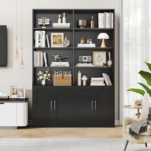 FACBOTALL Bookshelf and Bookcase with Doors, Double Wide Large Bookshelves - Image 4