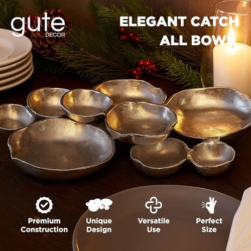 9 Cluster Decorative Bowls Bright Silver Snack Tray Bowl Chip & Dip Serving Piece Strong Brass Centerpiece Beautiful Room Accent & Entertaining Parties Home Decor Wedding Gifts 22 Inch Decorative Gift - Image 3
