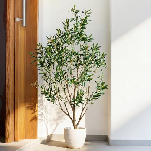 5FT Artificial Olive Tree with Realistic Leaves & Natural Trunk, Faux Silk Olive Plant in White Planter, Tall Fake Tree for Modern Home Office Living Room Entryway Corner Decor, Maintenance Free - Image 3