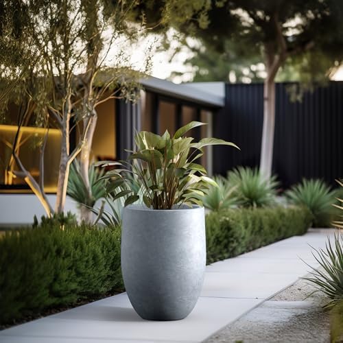 Kante Large Round Bullet Blue Gray Concrete Planter 21.7" Tall, Outdoor - Image 4