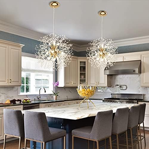 Lingkai 19.9" Gold Modern Crystal Chandeliers Firework, Bubble Chandelier Lighting for Bathroom Dining Room Bedroom Kitchen Island Living Room Light Fixture, 9-Light Gold Hanging Round Chandalier - Image 5