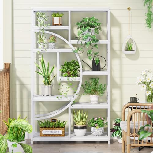 Tribesigns Industrial Bookshelf Bookcase with 9 Open Shelf (White) - Image 5