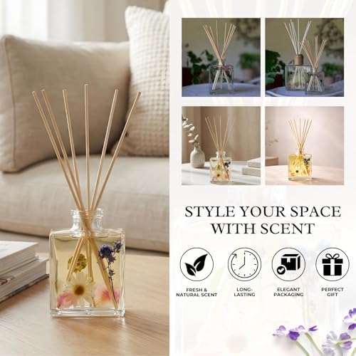 Rosy Rings Apricot Rose Botanical Diffuser, Single Piece, 4 oz Lasts 4-6 Months, Square Glass Reed Fragrance with Dried Flowers Natural Oils Decor, Bedroom Bathroom Living Space Luxury Gift - Image 4