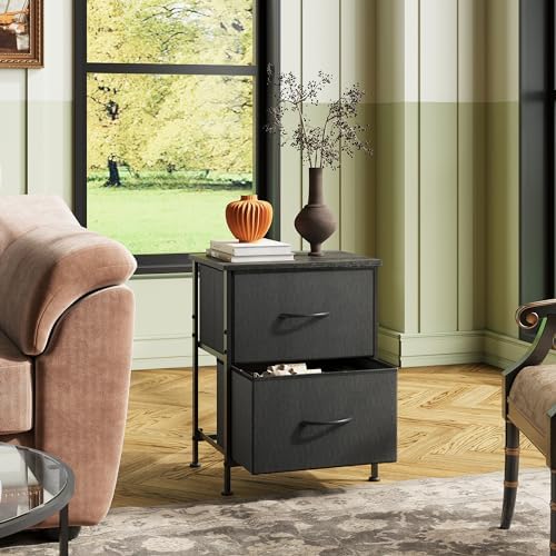 WLIVE Black Nightstand Set of 2, Night Stand with 2 Fabric Drawers, Small Dresser for Bedroom, Bedside Tables for Small Spaces, Dorm, Wood Top - Image 4