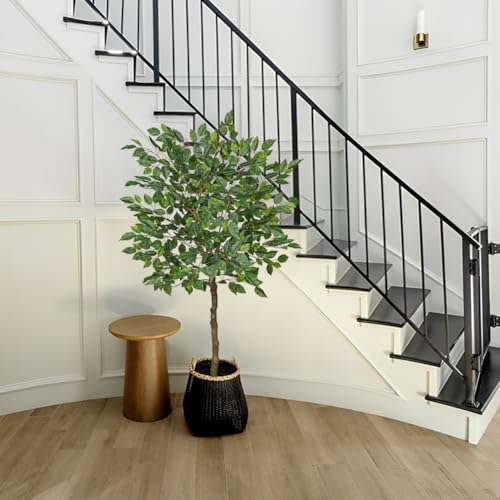 4Ft Ficus Tree Artificial Plants Indoor with Realistic Trunk, Tall Fake Potted Tree Faux Floor Plant, Artificial Tree in Pot for Home Living Room Office Bedroom Corner Decor(Green) - Image 4