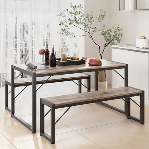 Gizoon 45.5" Dining Table Set for 4, Kitchen Table with 2 Benches Grey by Gizoon