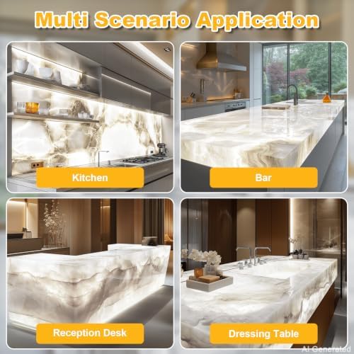 Lichaser 4 Pack LED Backlight Sheet White 6000K 24V 36W, Dimmable LED Panel Sheet Compatible with Alexa, Flexible Backlit Light Remote & APP Control, 19.7X9.7 Inch for Marble, Onyx, Quartz Countertop - Image 6