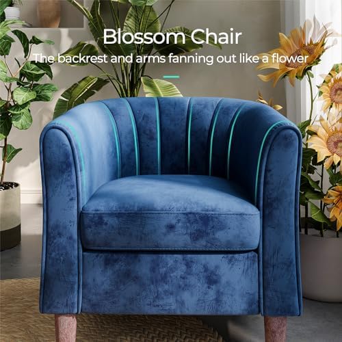 LINSY Accent Chair with Ottoman, Modern Armchair Comfy Barrel Reading Chair with Footrest for Living Room Bedroom Reading Room, Velvet, Blue - Image 4