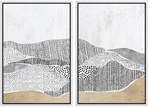 SIGNWIN Framed Canvas Print Wall Art Set Grunge Black & Brown Landscape Abstract Geometric Digital Art Minimalism Modern Art Decorative Boho for Living Room, Bedroom, Office - 24"" x36 x2 White by SIGNWIN