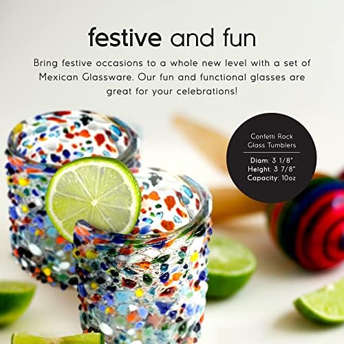 Confetti Rocks 10 oz Tumbler Glasses (set of 6) | Hand Blown Drinking Glasses, Multicolor Mexican Glassware Tumblers for Water, Juice, Margaritas & Cocktails | Lead-free, Toxin-Free - Image 2