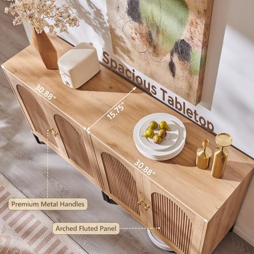 IFGET 61.75" W Modern Arched Sideboard Buffet Cabinet with Storage, Natural - Image 5