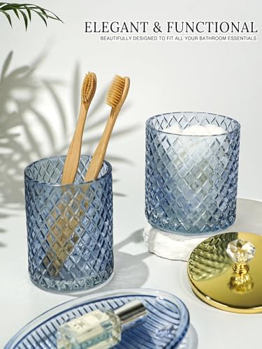 Haturi Glass Bathroom Accessories Set, Navy Blue Bathroom Set, 4 Pcs - Image 3