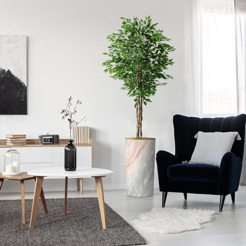 Artificial Tree in Modern Granite Effect Planter, Fake Ficus Silk Tree for Indoor and Outdoor Home Decoration - 75" Overall Tall (Plant Pot Plus Tree) by SIGNWIN