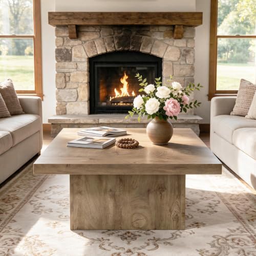 Square Coffee Table,Wooden Living Room Table,Center Table with a Large Tabletop,35.4" x 35.4",for Small Spaces, Apartments, Living Rooms, Vintage Brown - Image 3