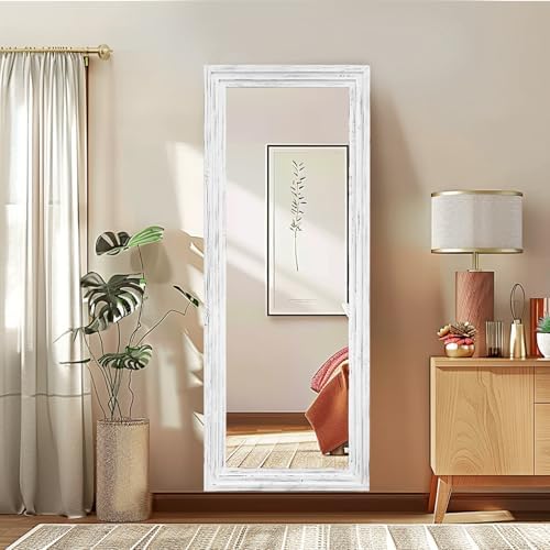 58x22in Full Length Mirror, 3-Tier Stepped Solid Wood Frame, White - Image 6