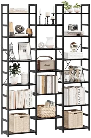NUMENN Triple Column 6 Tier Bookshelf with 17 Adjustable Shelves, Black by NUMENN
