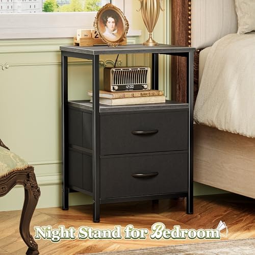 Huuger Night Stand with 2 Drawers, Bedside Table with Open Shelf - Image 4