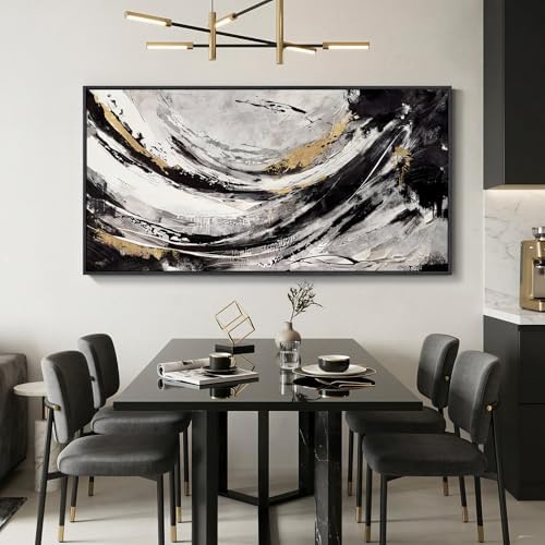 Extra Large Framed Black and White Abstract Wall Art for Living Room, 60x30 - Image 5