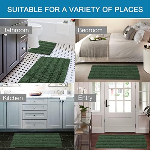 H.VERSAILTEX Bathroom Rugs Bath Rug Set 2 Piece Bathroom Contour Rug Toilet Mat Sets Non Slip Contour Bath Rug Ultra Thick Water Absorbent Striped Bath Mats(36" x 24" Plus 20" x 24" U, Bronze Green) - Image 6