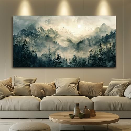 FUHAIHUA Canvas Wall Art For Living Room Framed Wall Decor For Bedroom Modern Office Wall Decoration Forest Fog Landscape Paintings Farmhouse Pictures Artwork Room Aesthetic Home Decor 20x40 In - Image 3