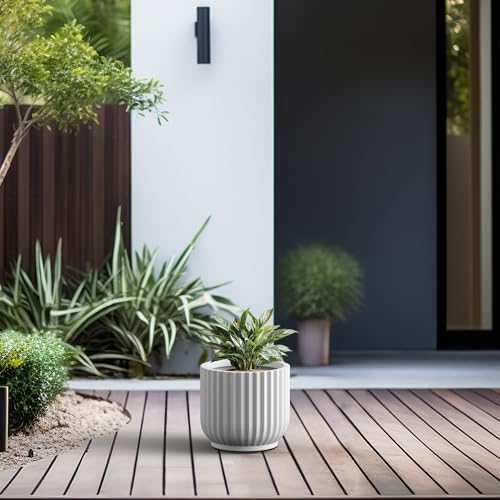 Kante Accent Round Pedestal White Concrete Planter 14" Dia, Outdoor - Image 4