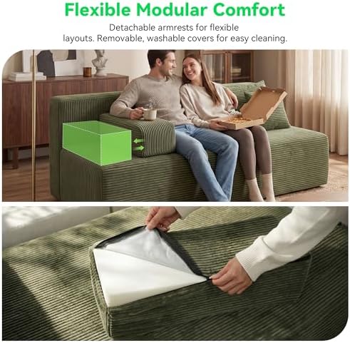 MONVANE 156" U-Shaped Modular Sectional Sofa, Green - Image 5