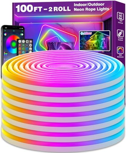 AILBTON 100Ft Neon Rope Lights,Flexible Led Rope Lights Control with App/Remote,Multiple Modes Music Sync Gaming RGB Led Neon Lights for Bedroom Outdoor by AILBTON