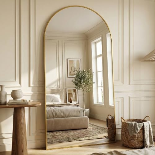 Suidia 82"x44" Arched Full Length Mirror with Stand, Full Body Mirror with Aluminum Frame, Freestanding/Leaning/Wall-Mounted, Floor Mirrors for Bedroom, Living Room, Entryway, Dressing Room, Gold by SuidiaMirror