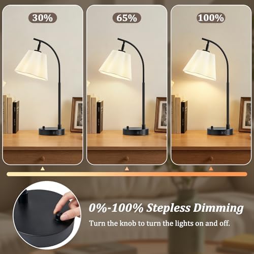 Table Lamps Set of 2, Stepless Dimmable Bedside Lamps with USB A&C Ports - Image 2