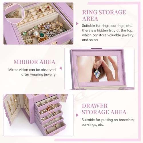 AKOZLIN 6-Tier Jewelry Box Organizer 5 Drawers Storage Purple Regular - Image 2