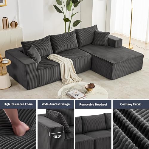 108" Boneless Couch with Chaise, Modular Sofa with Deep Seat, Darkrey - Image 4