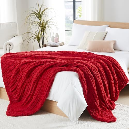 L'AGRATY Chunky Knit Throw Blanket for Couch, 72'' x 84'' Knit Throw, Red by LAGRATY