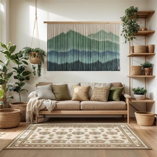 laddawan Extra Large Macrame Wall Hanging Dip-Dyed Tapestry Modern Wooden Home Wall Art For Living room Boho Handmade Wall Decor For Bedroom (Green) - Image 3